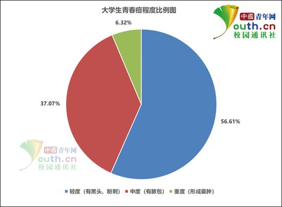 图为大学生青春痘程度比例。中国青年网记者 李华锡 制图